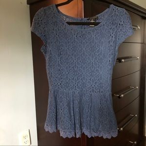 Valerie Bertinelli - Navy Blue Lace Peplum Shirt